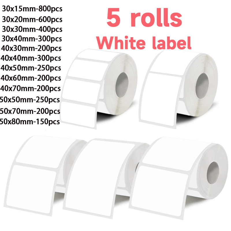 Commercial Printer - 5 rotoli di etichette adesive bianche,